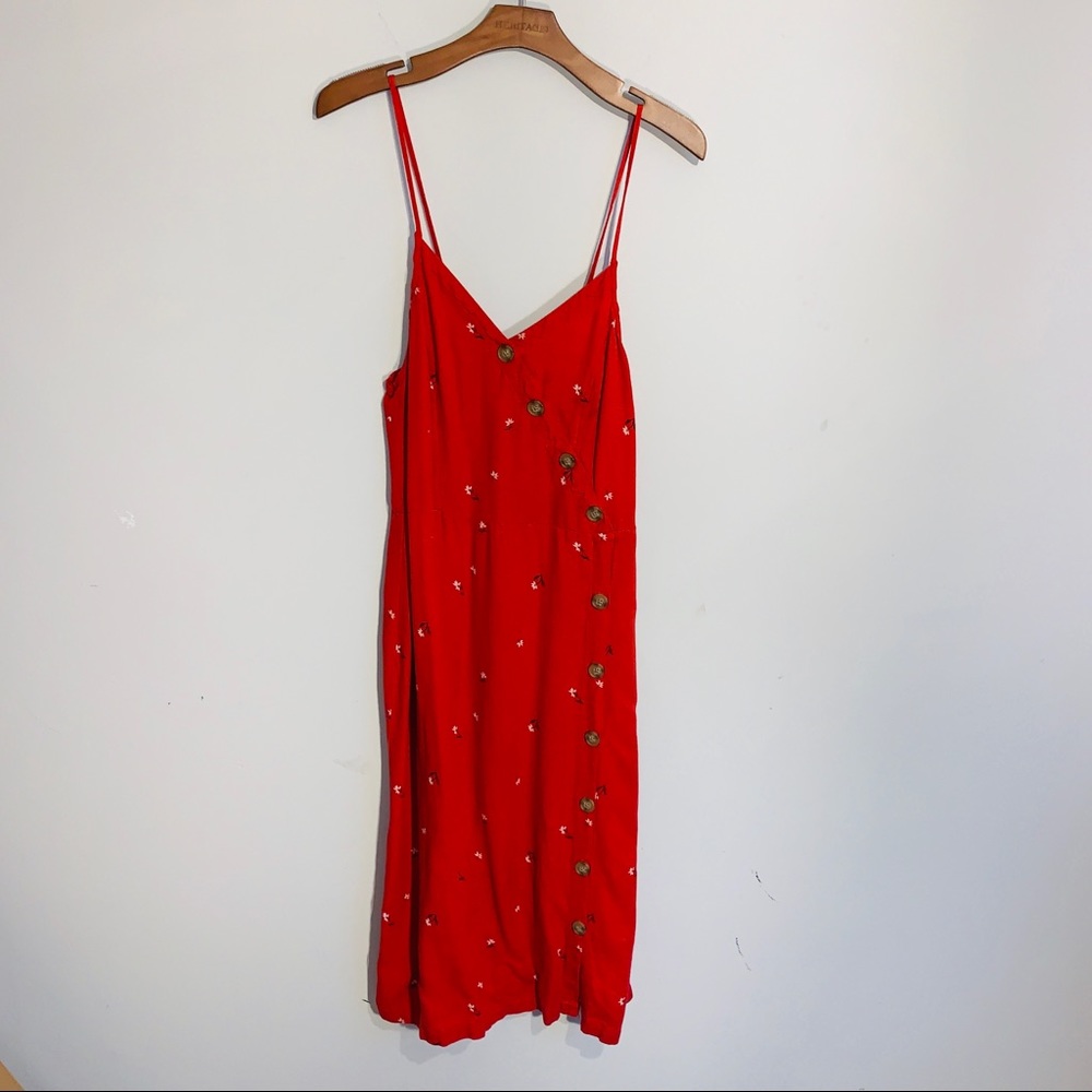 Red Floral Midi Dress